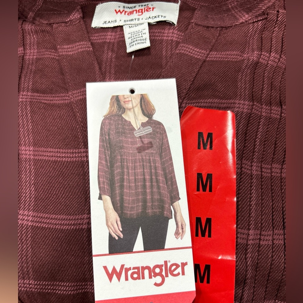 WRANGLER Ladies' Brown Plaid Blouse 3/4 Bracelet Sleeves size: M/XL N…